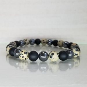 Dalmatian Jasper, Black Onyx & Hematite Bracelet